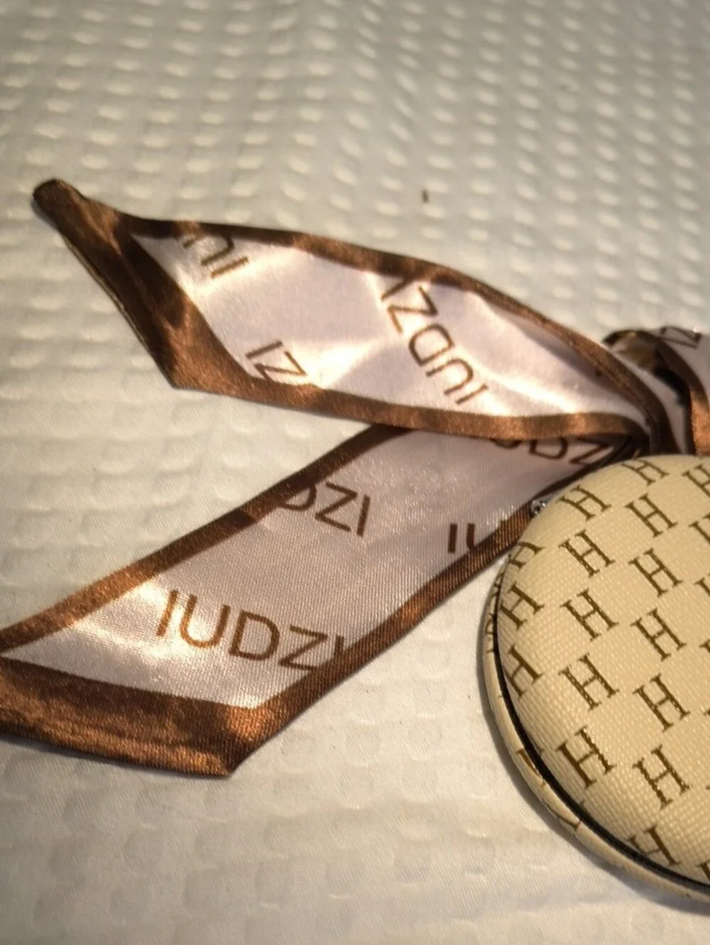 Beige Monogram Round Keychain 3
